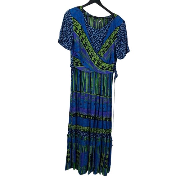 Carole Little Dress Women's Multicolor Sz 12 Short Sleeves Long Art Eclectic VTG